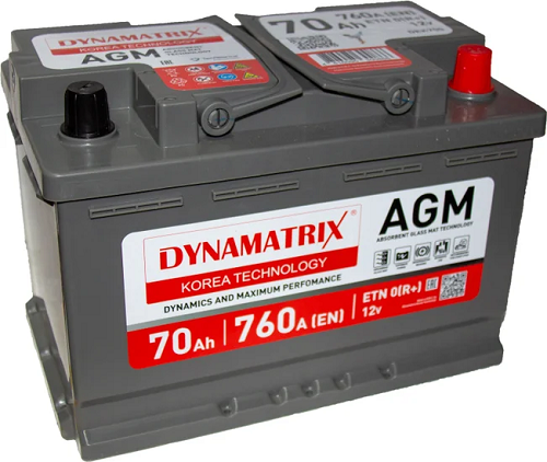 Аккумулятор AGM DYNAMATRIX-KOREA, 12 V, 70 А/ч, 750 А, артикул DEK700