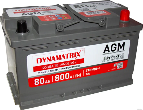Аккумулятор AGM DYNAMATRIX-KOREA, 12 V, 80 А/ч, 800 А, артикул DEK800